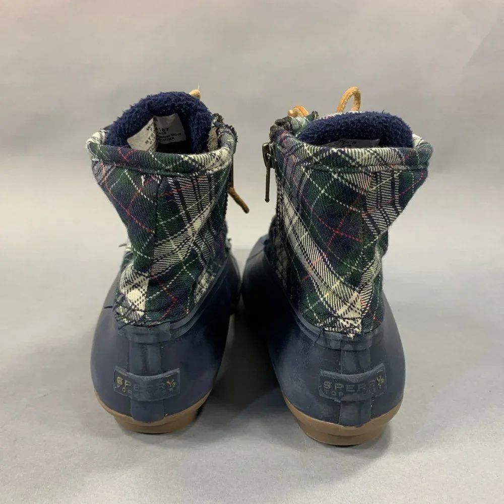 Sperry‎ Rain Boots Women's Size 7.5 Blue Plaid Syren Gulf Rubber Duck Boots